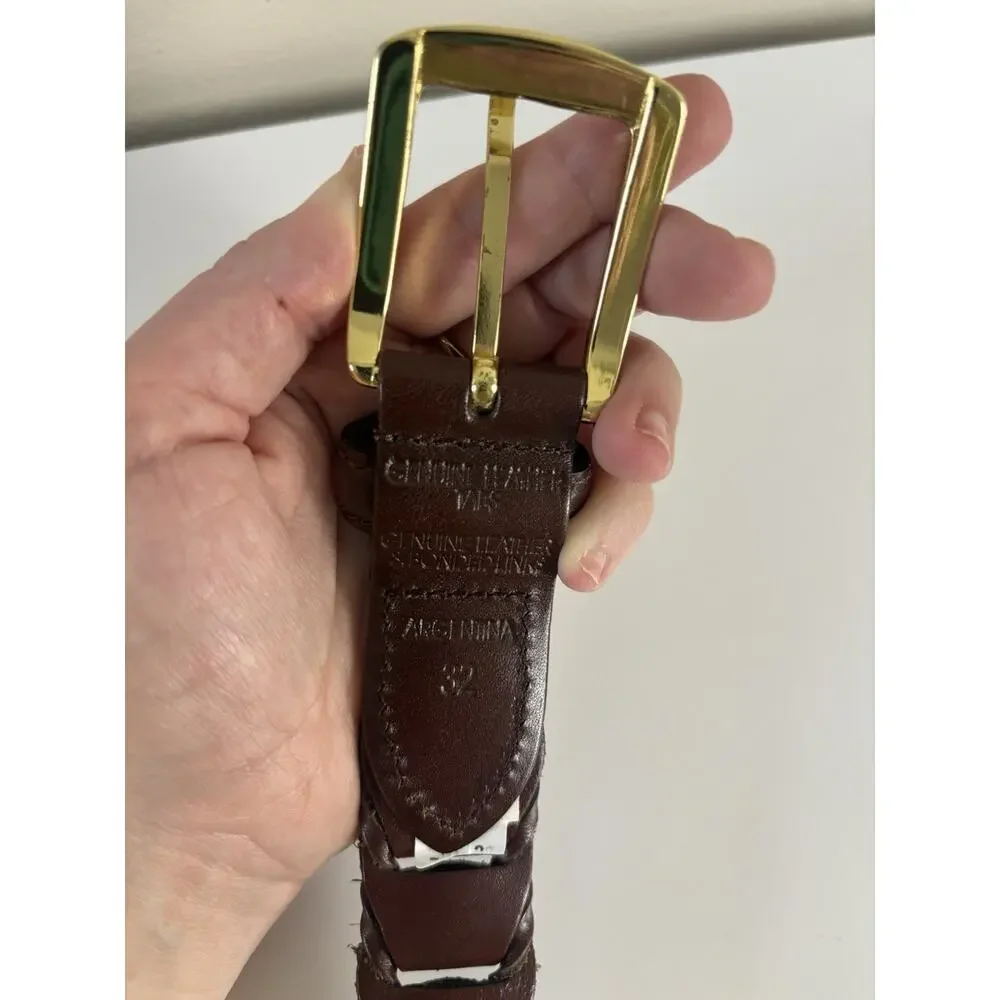 Men’s Brown Genuine Leather Bonded Link Belt 32 Gold Buckle